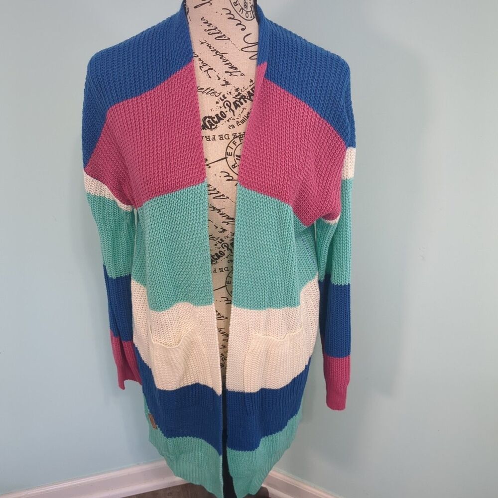Simply southern open front cardigan striped small preppy